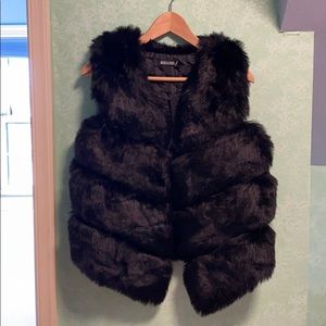 Black Faux Leather and Fur Vest